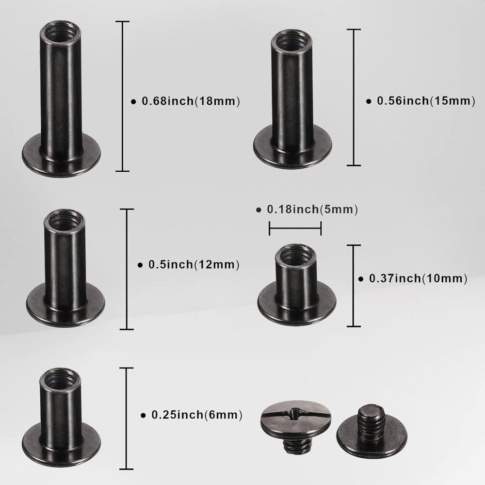 80 Sets Chicago Screw Leather Rivets Assorted Kit Chicago Binding Screws 5 Sizes - Picture 3 of 7